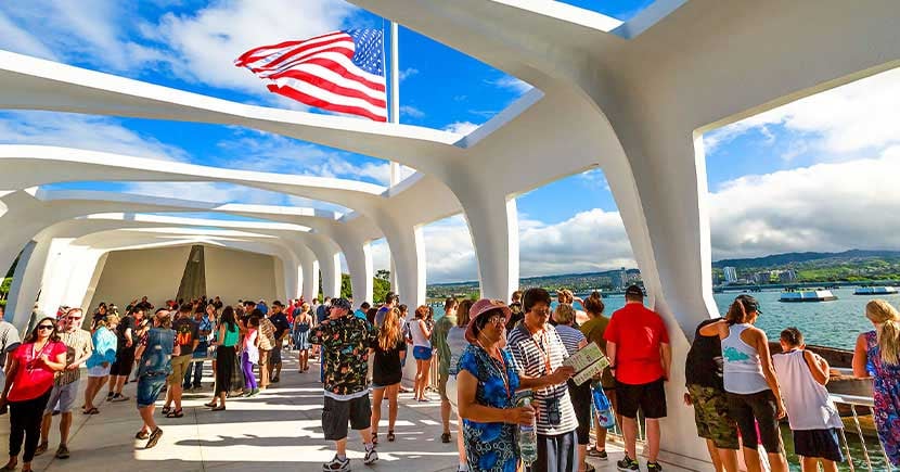 large group of tourists in Hawaii